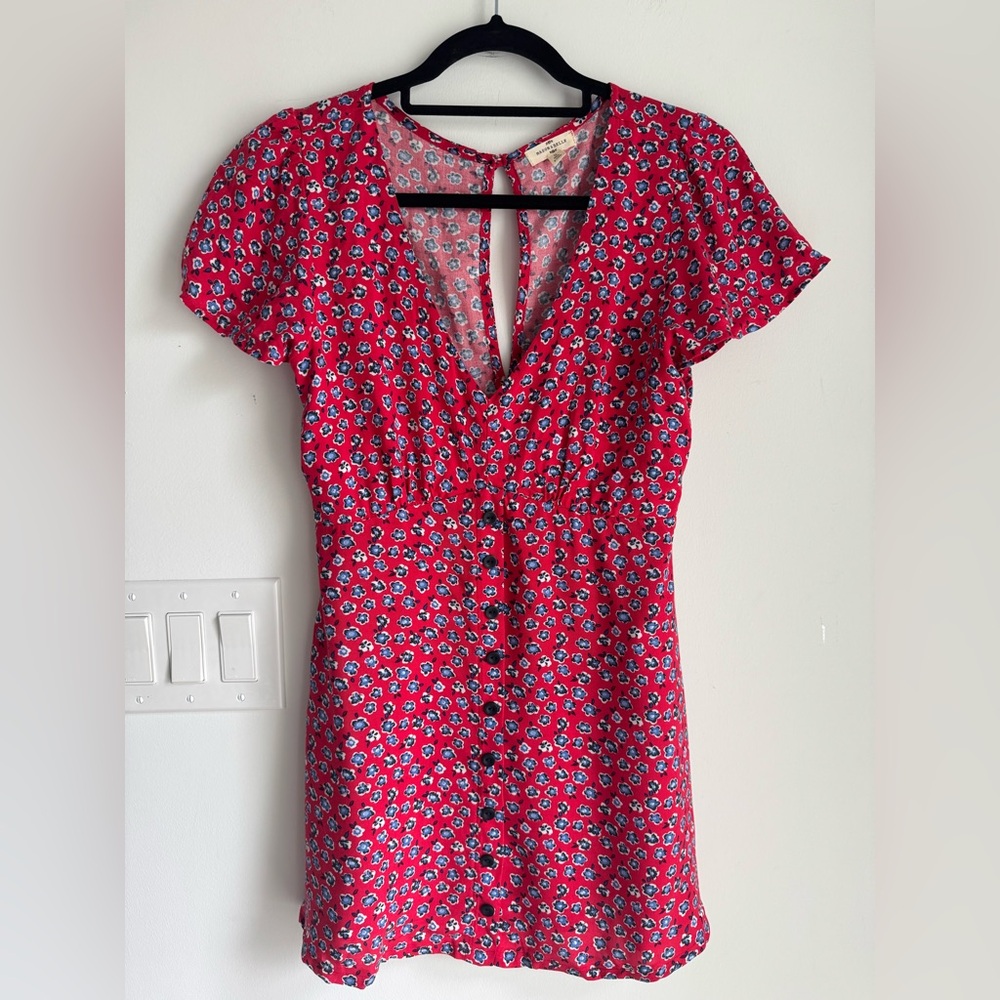 Mason And Bell Red Dress Floral Buttons Boho Peasant Prairie Country French